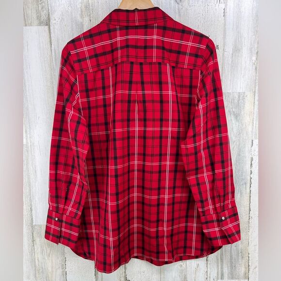 Talbots Red Plaid Perfect Popover Non Iron Bling Button Top Womens 12 - Picture 5 of 9